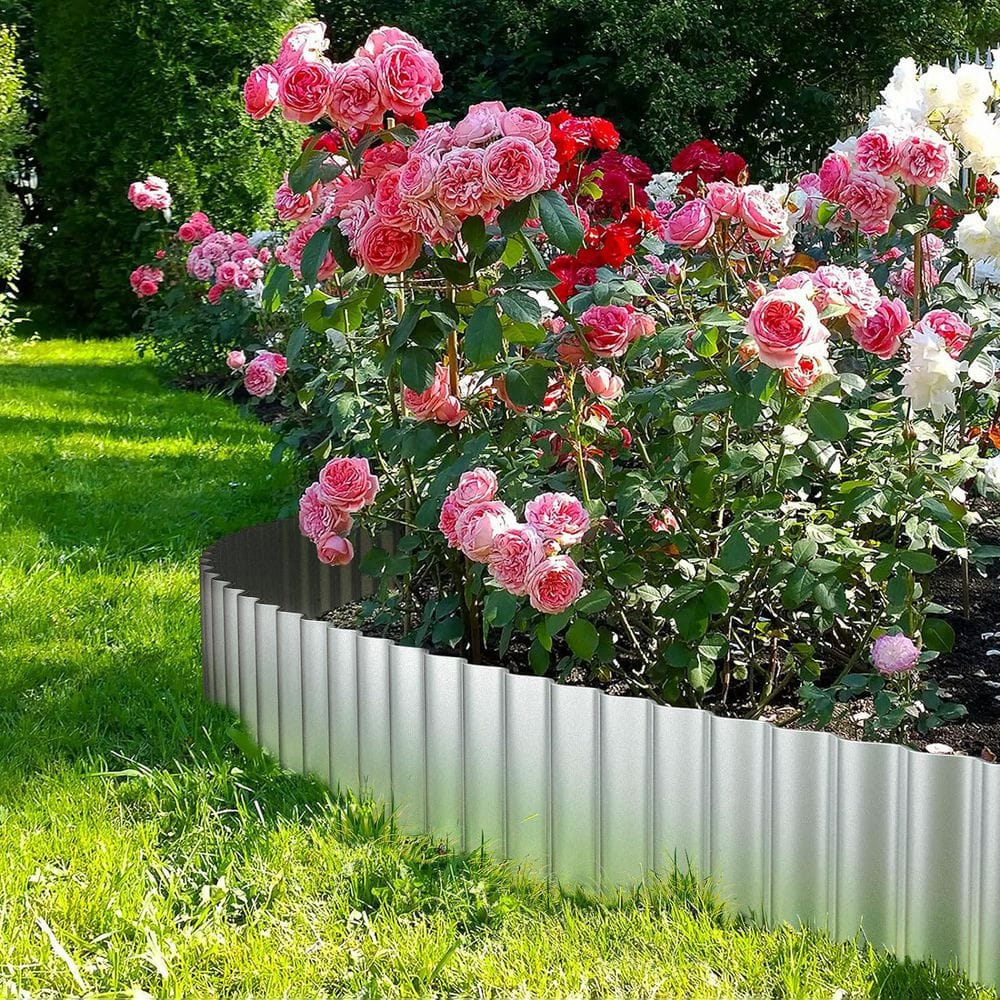 20 ft. x 8 in. Corrugated Metal Edging Silver Durable Stylish Versatile Hemmed Safety For Lawn Garden Flower Bed - Hercitys