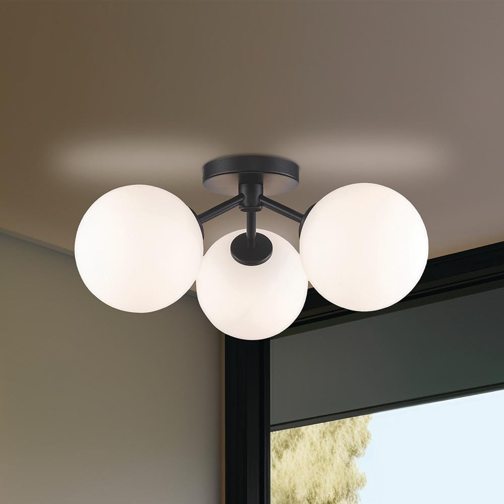 17.63 in. 3-Light Avaline Black Cluster Flush Mount with Glass Shades - Hercitys