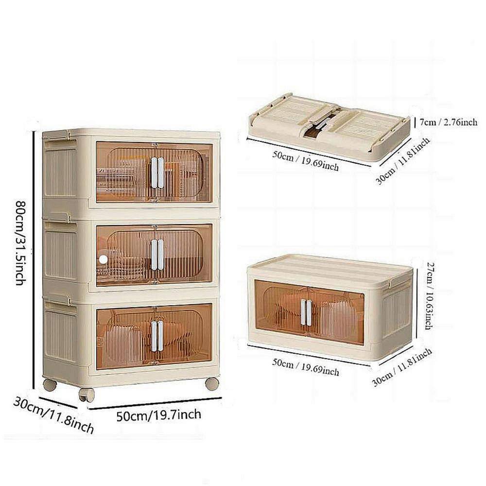 31.5 in. 3-Shelf Cream White Folding Kitchen Pantry Cabinet on Wheel - Hercitys