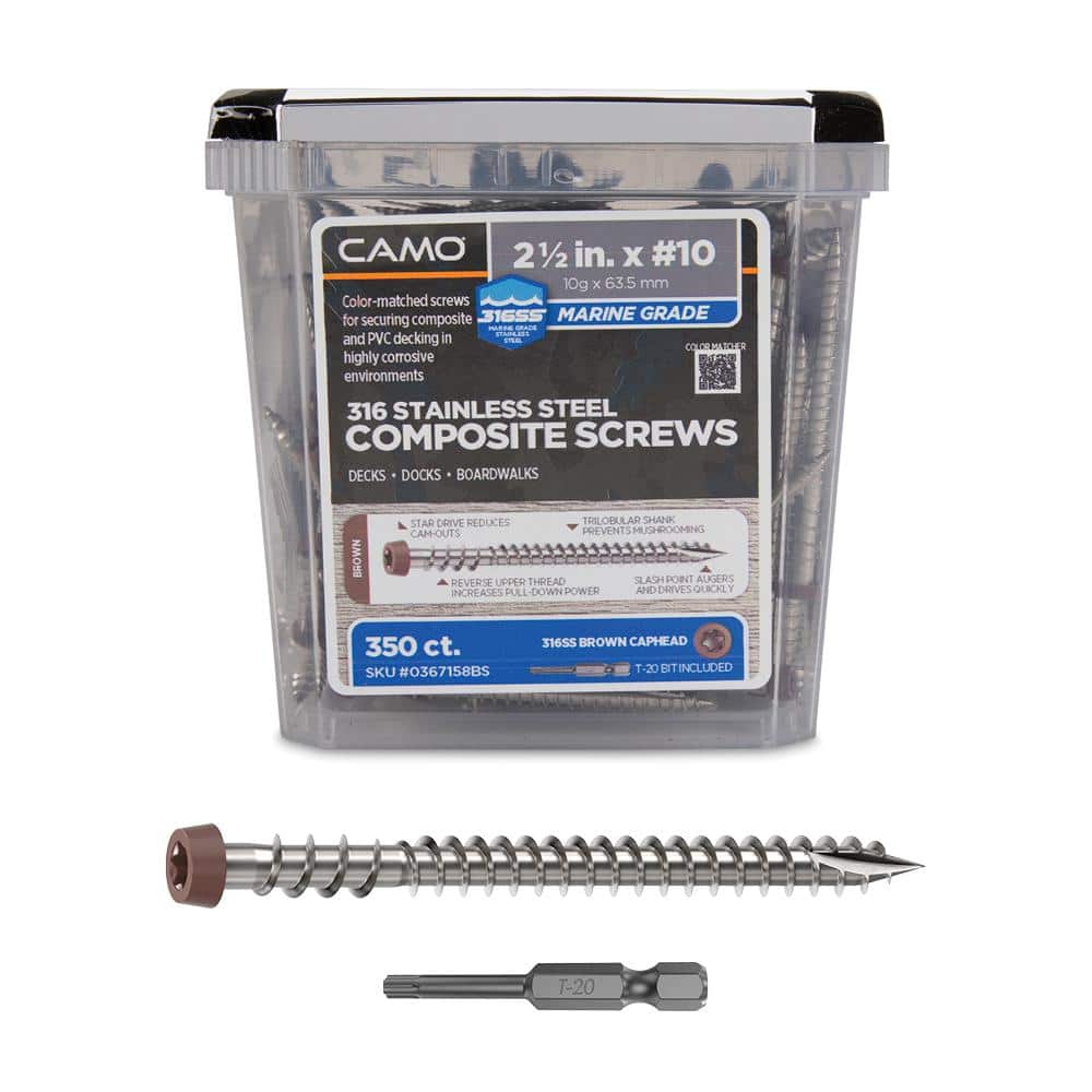 #10 2-1/2 in. 316 Stainless Steel Star Drive Brown Composite Deck Screws (350-Count) - Hercitys