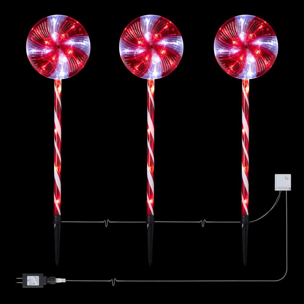 28 in. Tall Candy Cane Pathway with Red and White LED Lights, Set of 3 - Hercitys