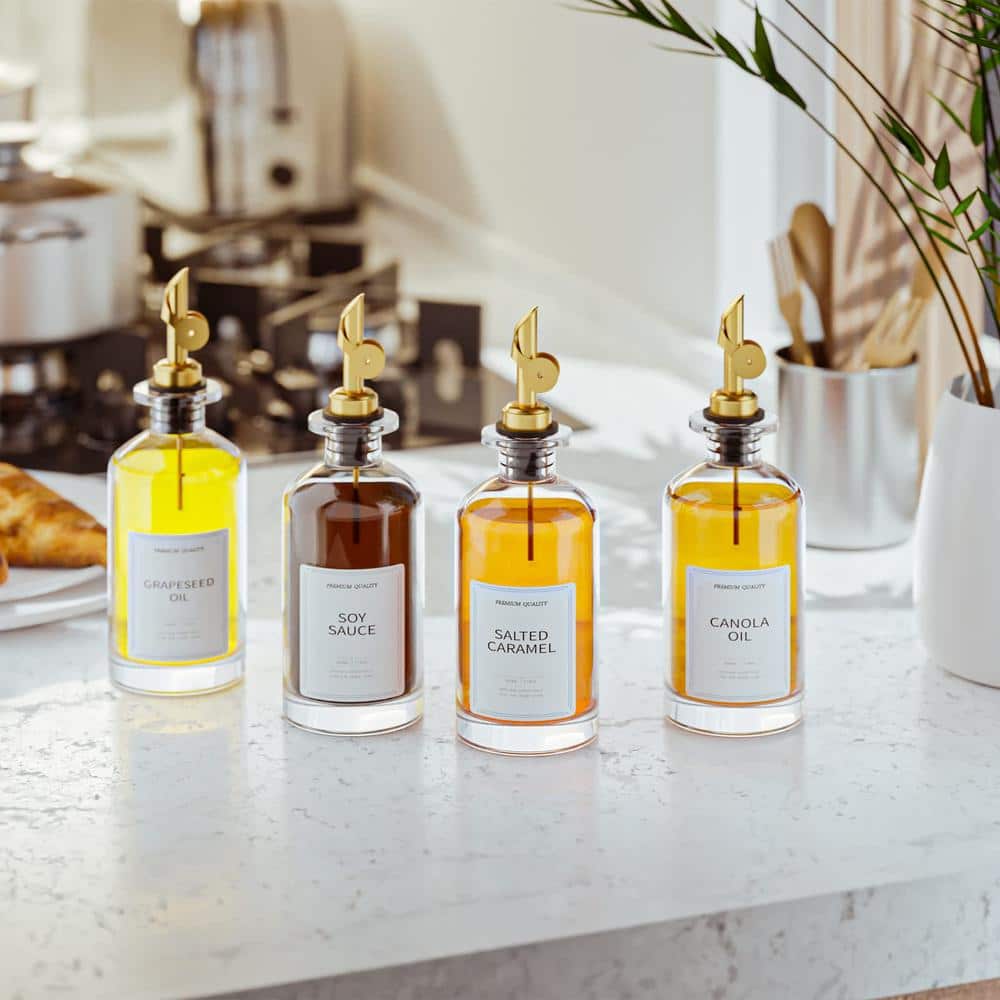 12 oz. Glass Olive Oil Dispenser Bottle for Kitchen, Oil and Vinegar Dispenser Set Of 4 - Hercitys