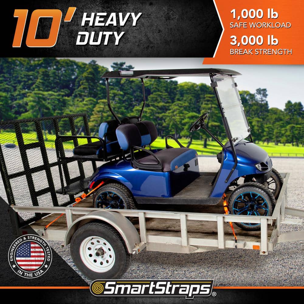 10 ft. Orange RatchetX Tie Down Straps with 1,000 lb. Safe Work Load – 2 pack - Hercitys