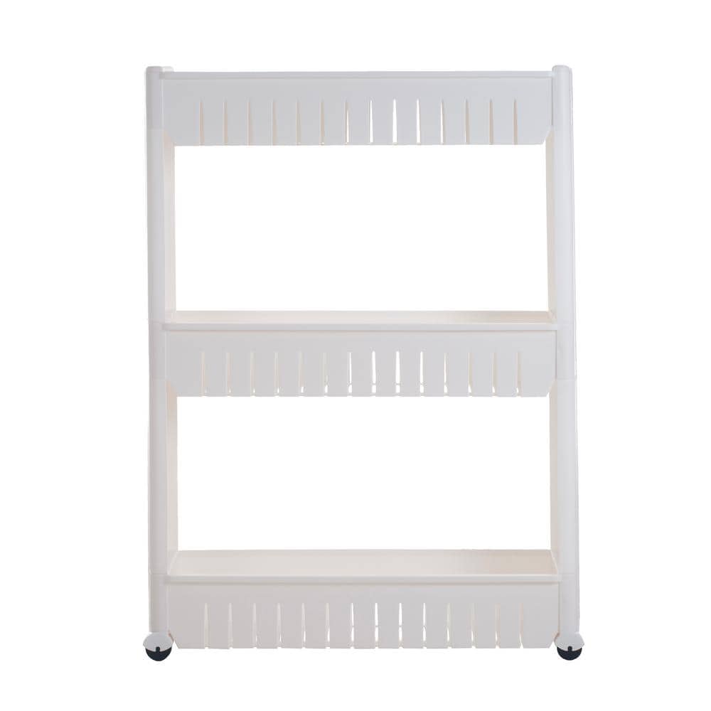 3-Tier White Slim Slide Out Pantry Storage Tower with Wheels - Hercitys