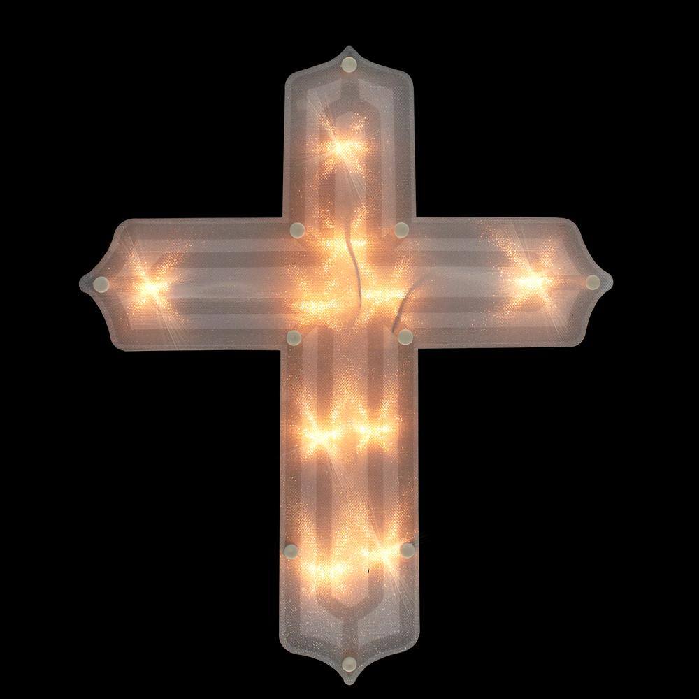 14 in. Lighted Religious Cross Easter Window Silhouette Decoration - Hercitys