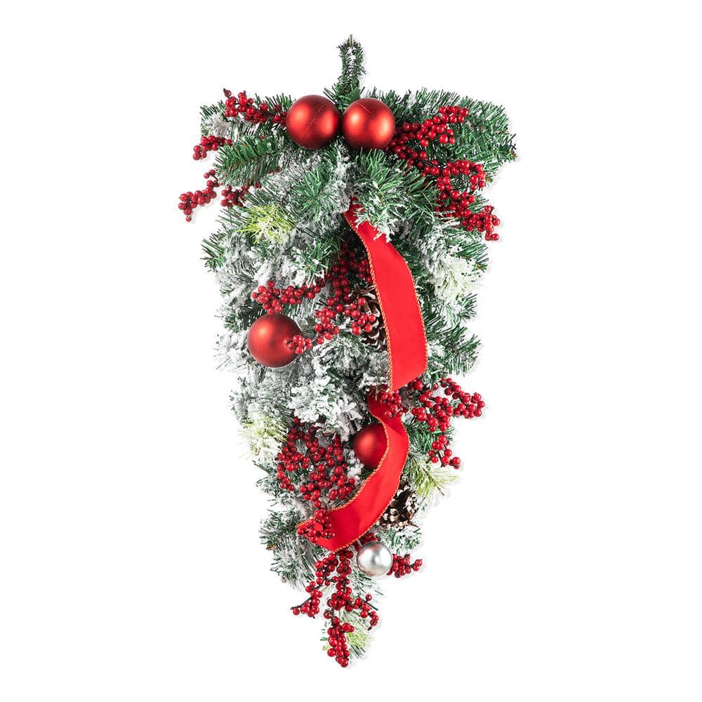 25 in. H Flocked Berry, Ornament and Pinecone Ribbon Teardrop - Hercitys