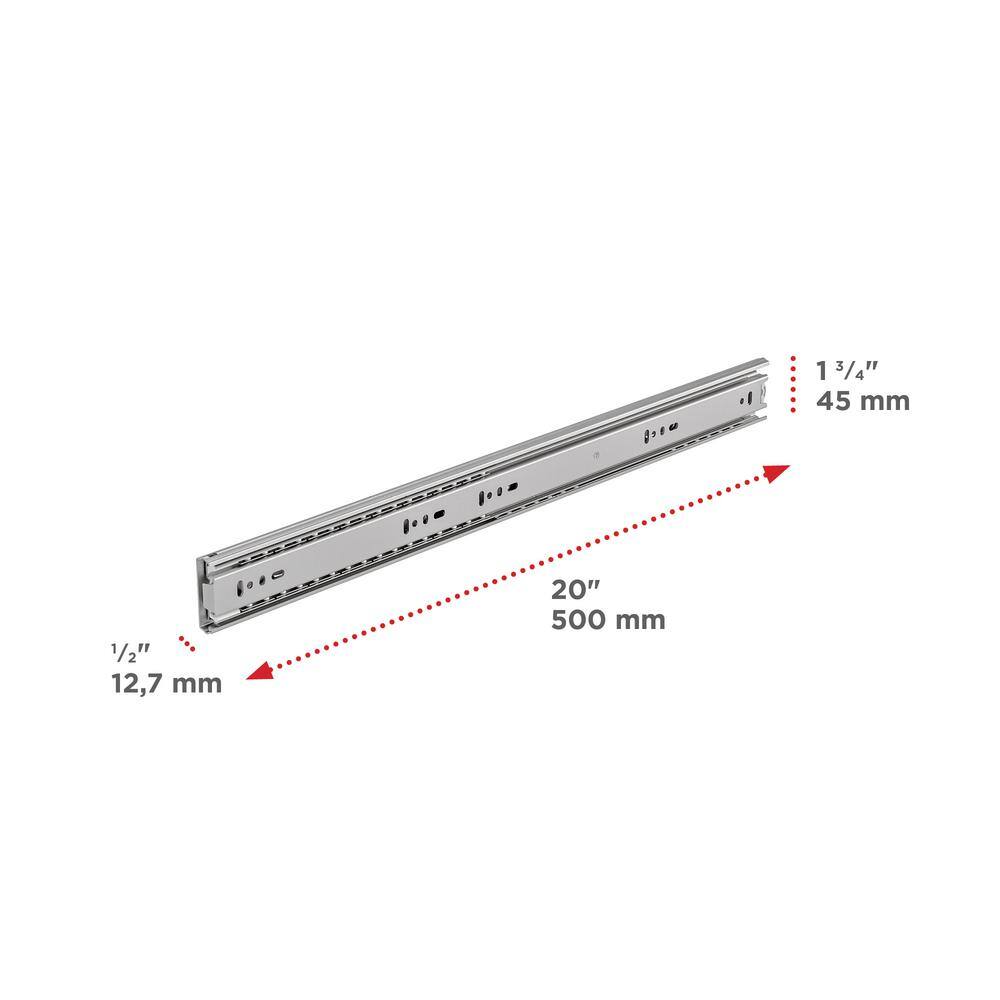 (Pair) 20 in. (500 mm) Stainless Steel Full Extension Side Mount Ball Bearing Drawer Slides - Hercitys