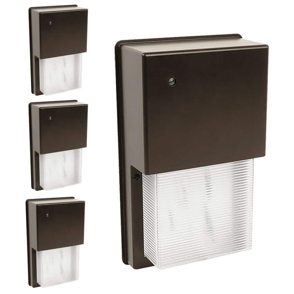 100W Equivalent Integrated LED Bronze Dusk to Dawn Photocell Sensor Security Outdoor Wall Pack Light 5000K, 4-Pack - Hercitys