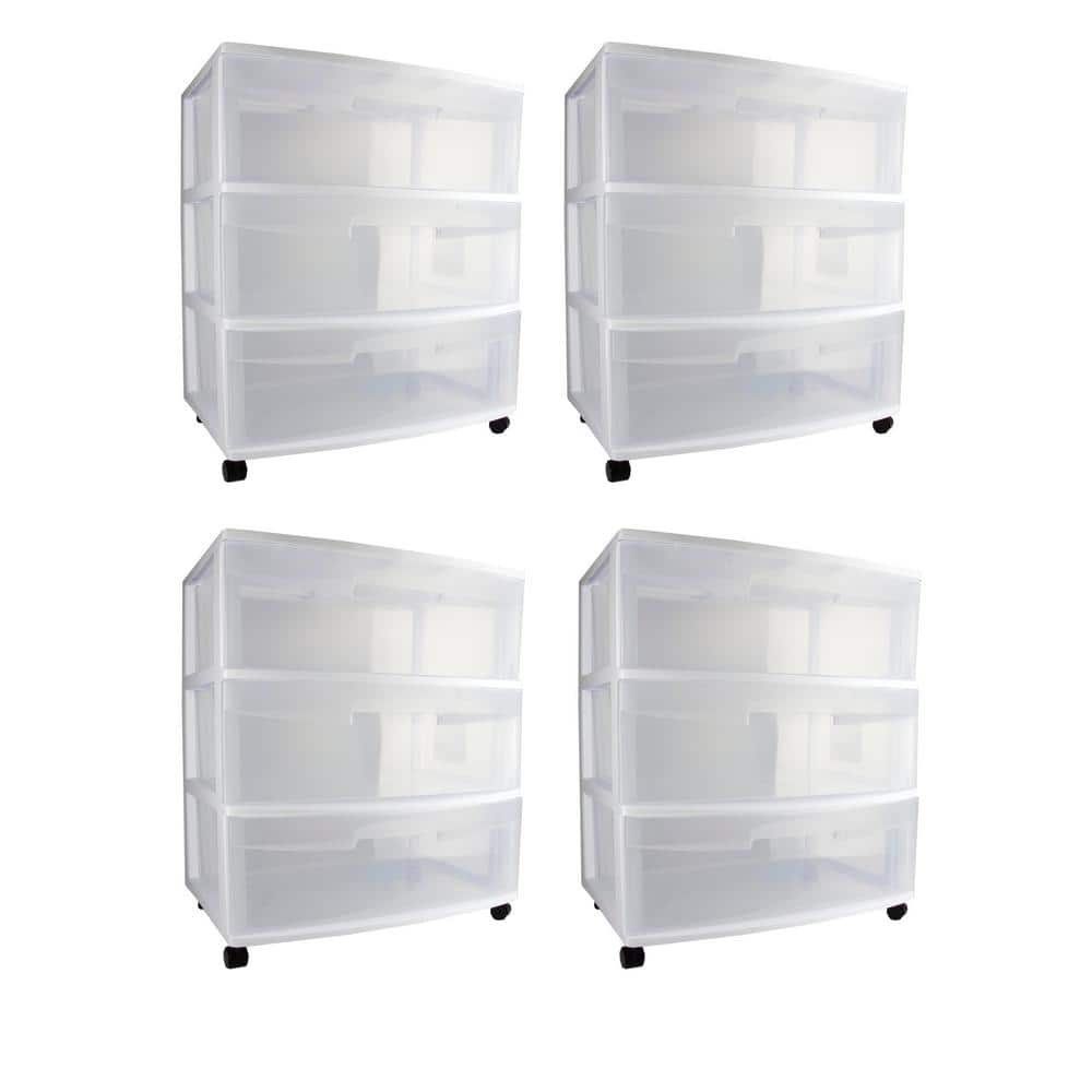 25.625 in. H x 15.25 in. W x 21.875 in. D Home 3 Drawer Wide Storage Cart Container with Casters (4-Pack) - Hercitys