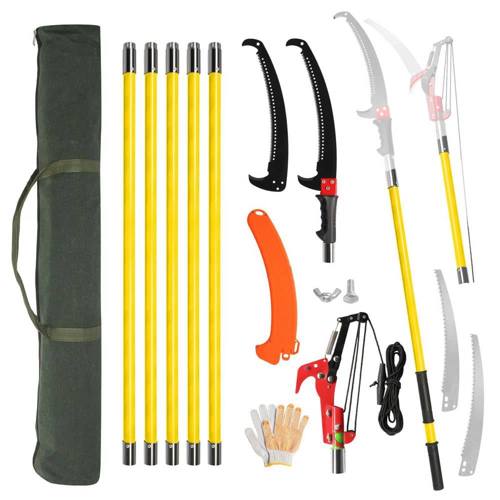 288 in. x 13.7 in. Yellow Extendable Tree Pruner with Sharp Steel Blade and Scissors High Branches Trimming - Hercitys