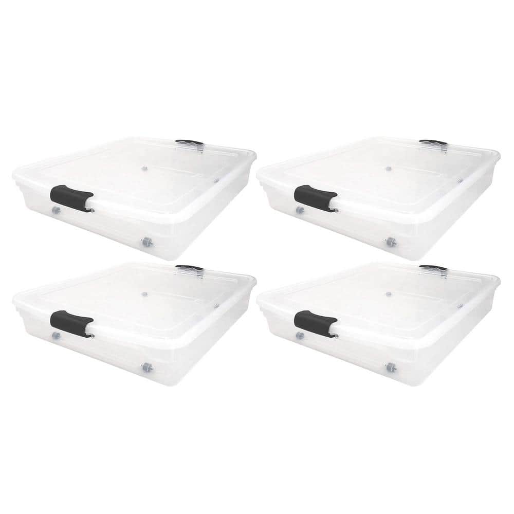 56 qt Full/Queen Underbed Clear Plastic Latching Storage Container, 4-Pack - Hercitys