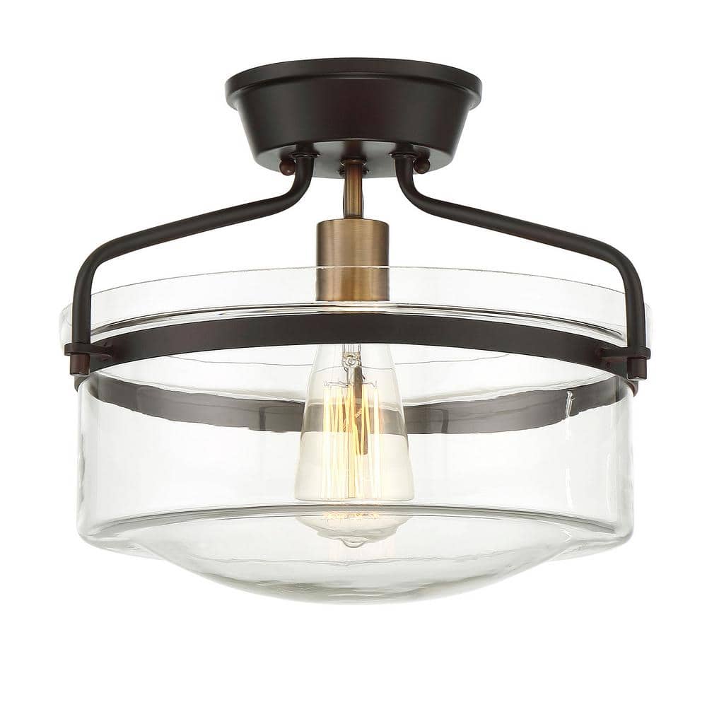 13.25 in. W x 11 in. H 1-Light Oil Rubbed Bronze Semi-Flush Mount Ceiling Light with Clear Glass Shade - Hercitys
