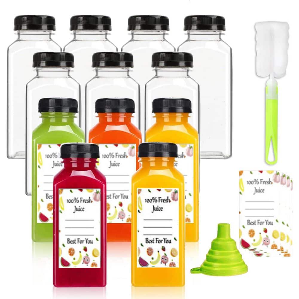 12 oz. Reusable Plastic Juice Bottles with Tamper Proof Lids 12-Pieces Set for Juicing, Milk, Smoothie, Food Storage - Hercitys