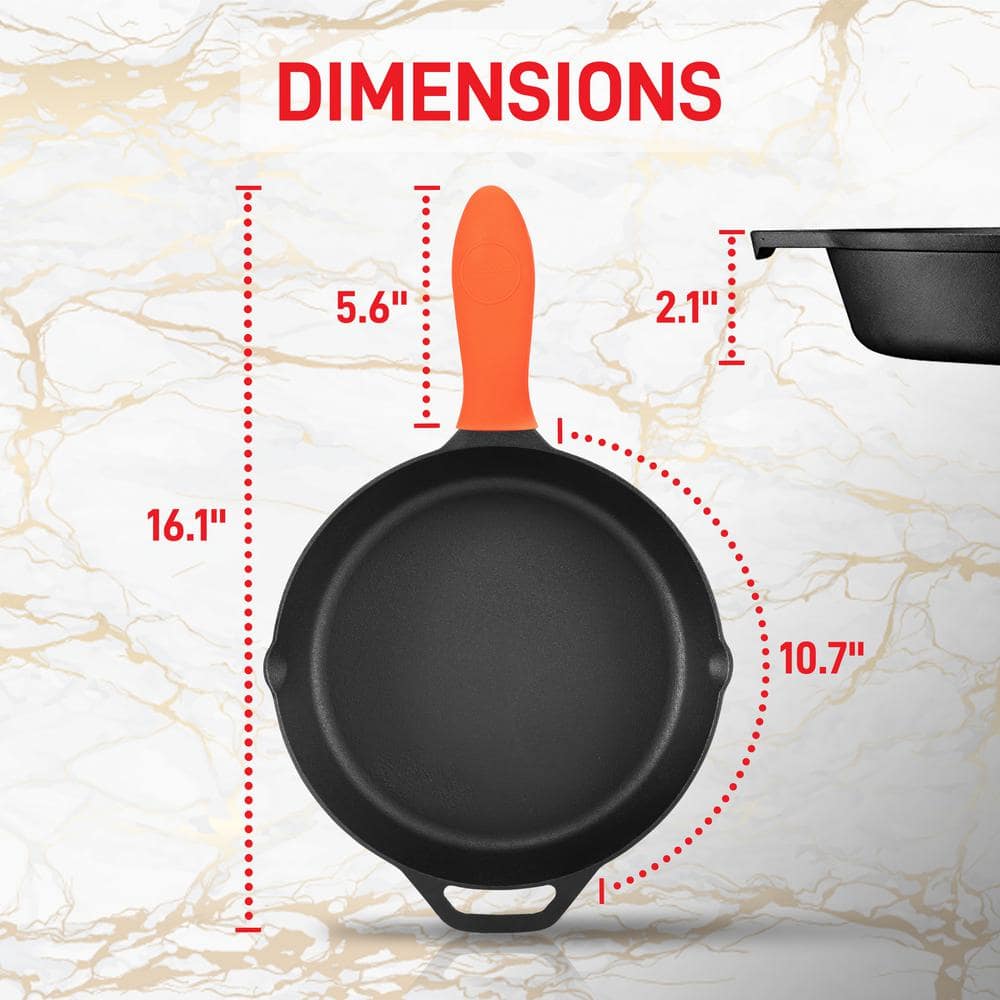 10 in. Pre-Seasoned Cast Iron Frying Pan with Glass Lid and Silicone Handle - Hercitys