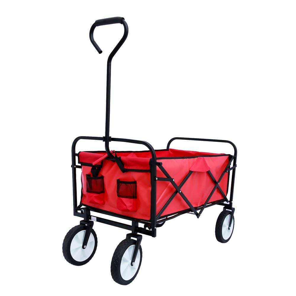 4.7 cu.ft. Metal Folding Wagon Garden Cart Beach Cart in Red - Hercitys