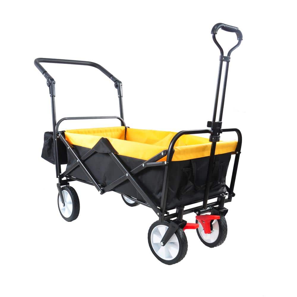 26.5 cu.ft. Yellow Steel Folding Wagon Collapsible Outdoor Utility Wagon Garden Cart Portable Hand Cart - Hercitys