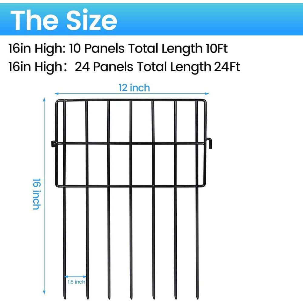16 in. Metal Animal Barrier Garden Fence No Digging Deterrent Panels 22 Pack for Outdoor Decorative, 22 ft. Total Length - Hercitys