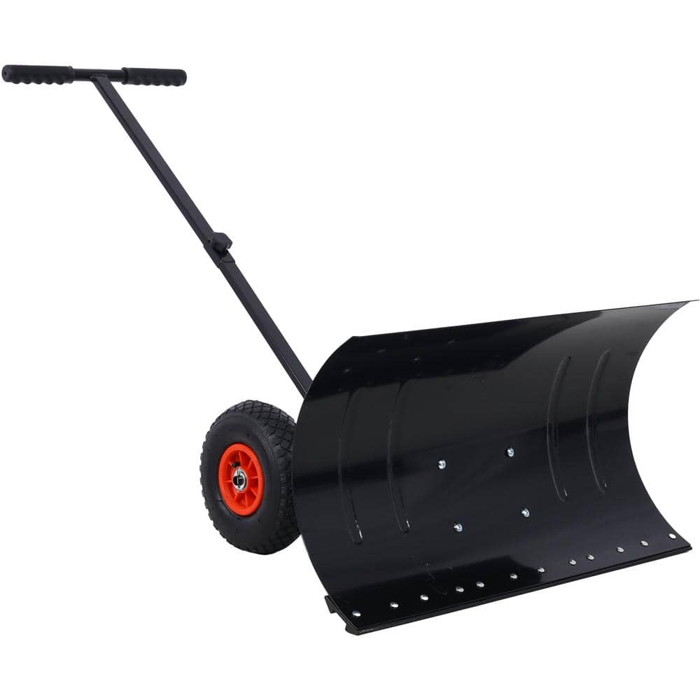 15 in. Steel Angle-Adjustable Handle Steel Heavy-Duty Snow Shovel Rolling Pusher with 29 in. Blade, 10 in. Wheels - Hercitys
