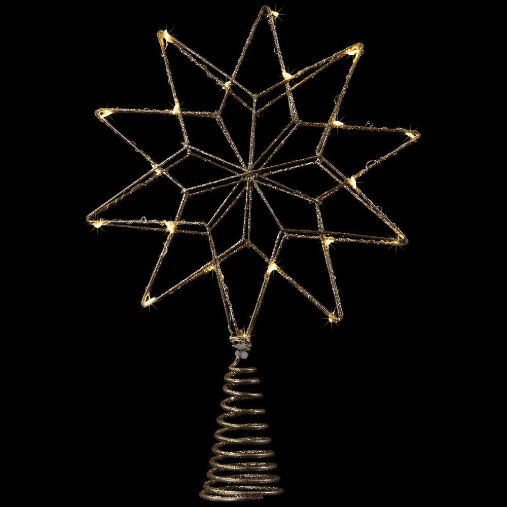 12 in. LED Lighted B/O Gold Glittered Geometric Star Tree Topper – White Lights - Hercitys