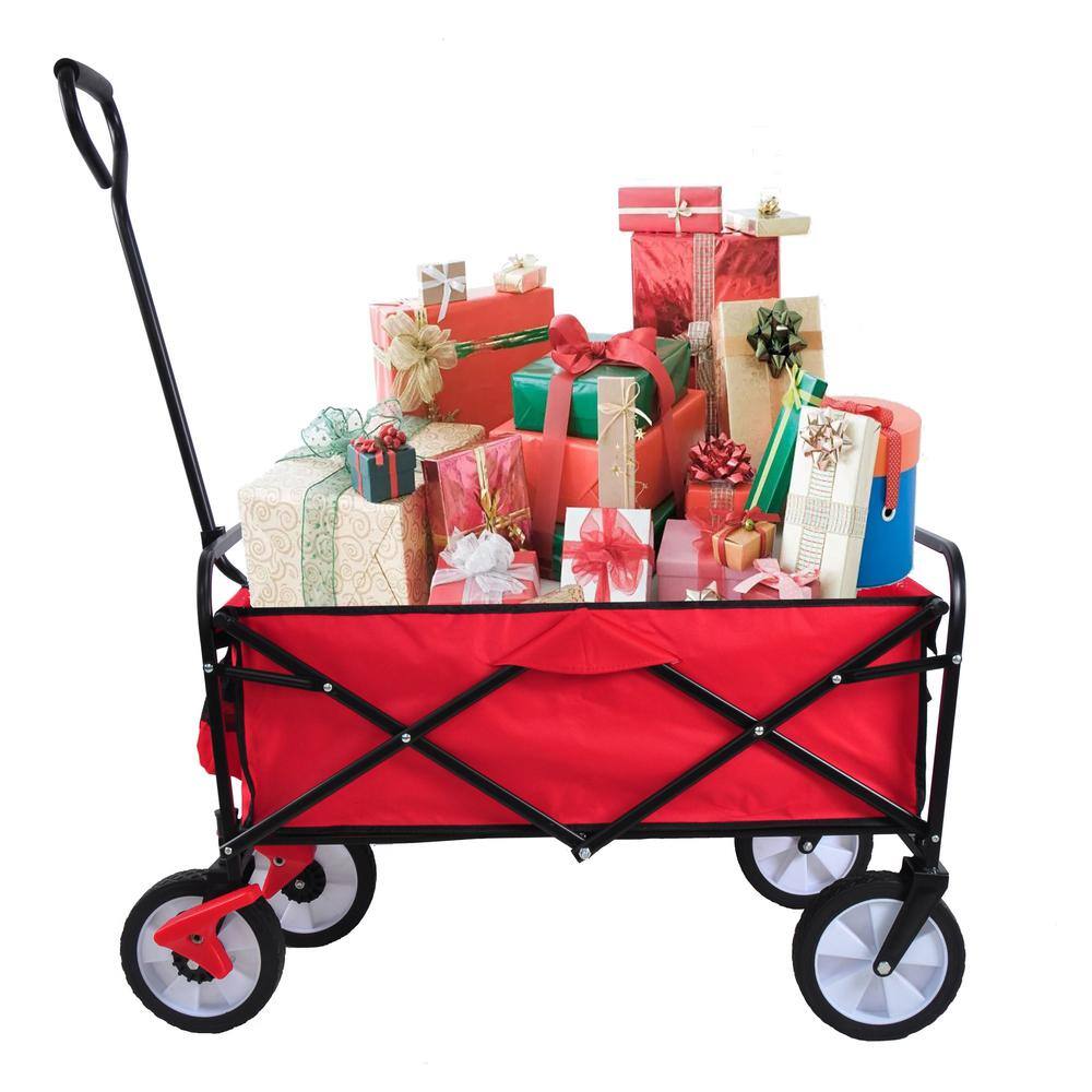 4.7 cu. ft. Red Heavy-Duty Metal Folding Wagon Garden Shopping Beach Cart, Garden Cart - Hercitys
