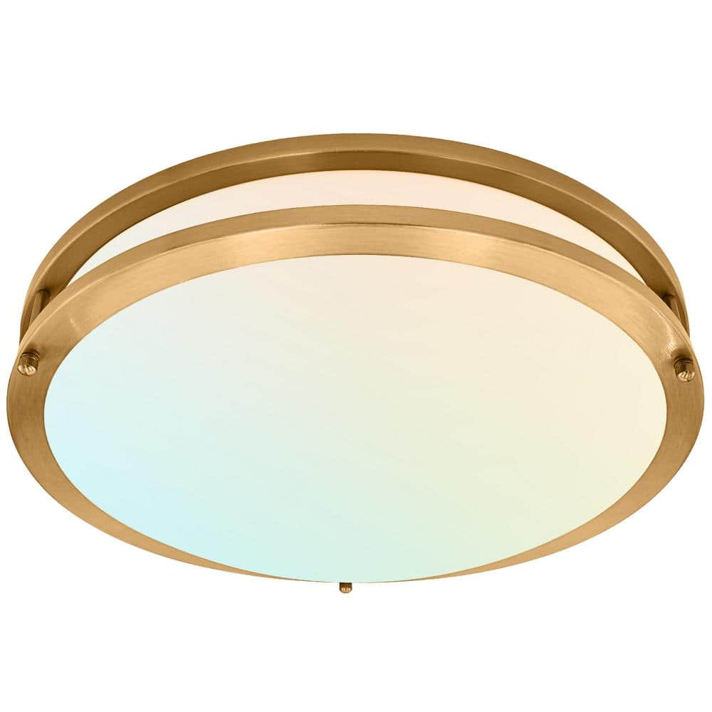 24-Watt 16 in. 5 Color Selectable LED 2700K/3000K/3500K/4000K/5000K Flush Mount Dimmable Fixture 1920 Lumens ETL Brass - Hercitys
