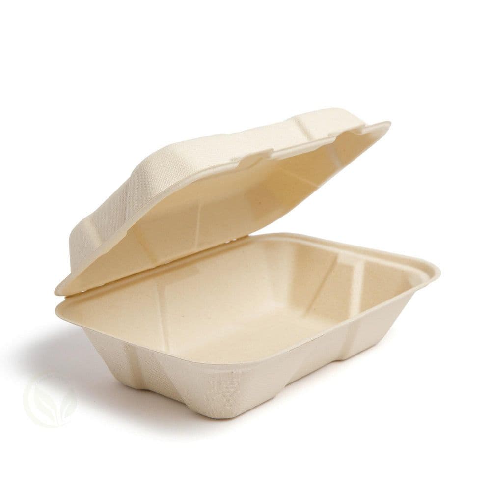 100% Compostable Paper Take-Out Container 9 in. x 6 in. Clamshell [75-Pack] - Hercitys