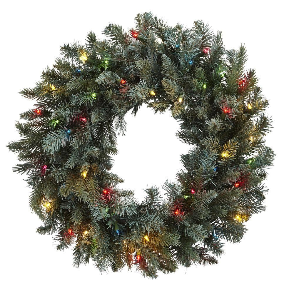30 in. Pine Artificial Wreath with Colored Lights - Hercitys