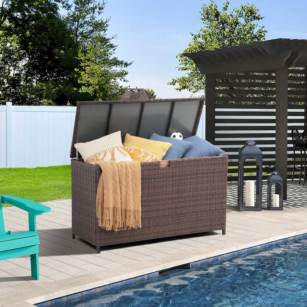 125 Gal. Brown Wicker Outdoor Storage Deck Box - Hercitys