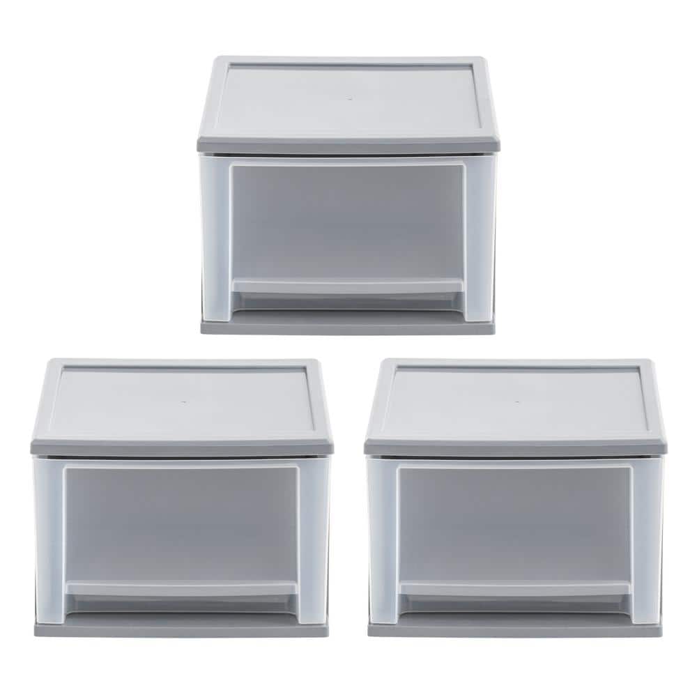 12 in. W x 8.39 in. H Stackable Storage Drawer, Single Drawer in Gray (3-Pack) - Hercitys