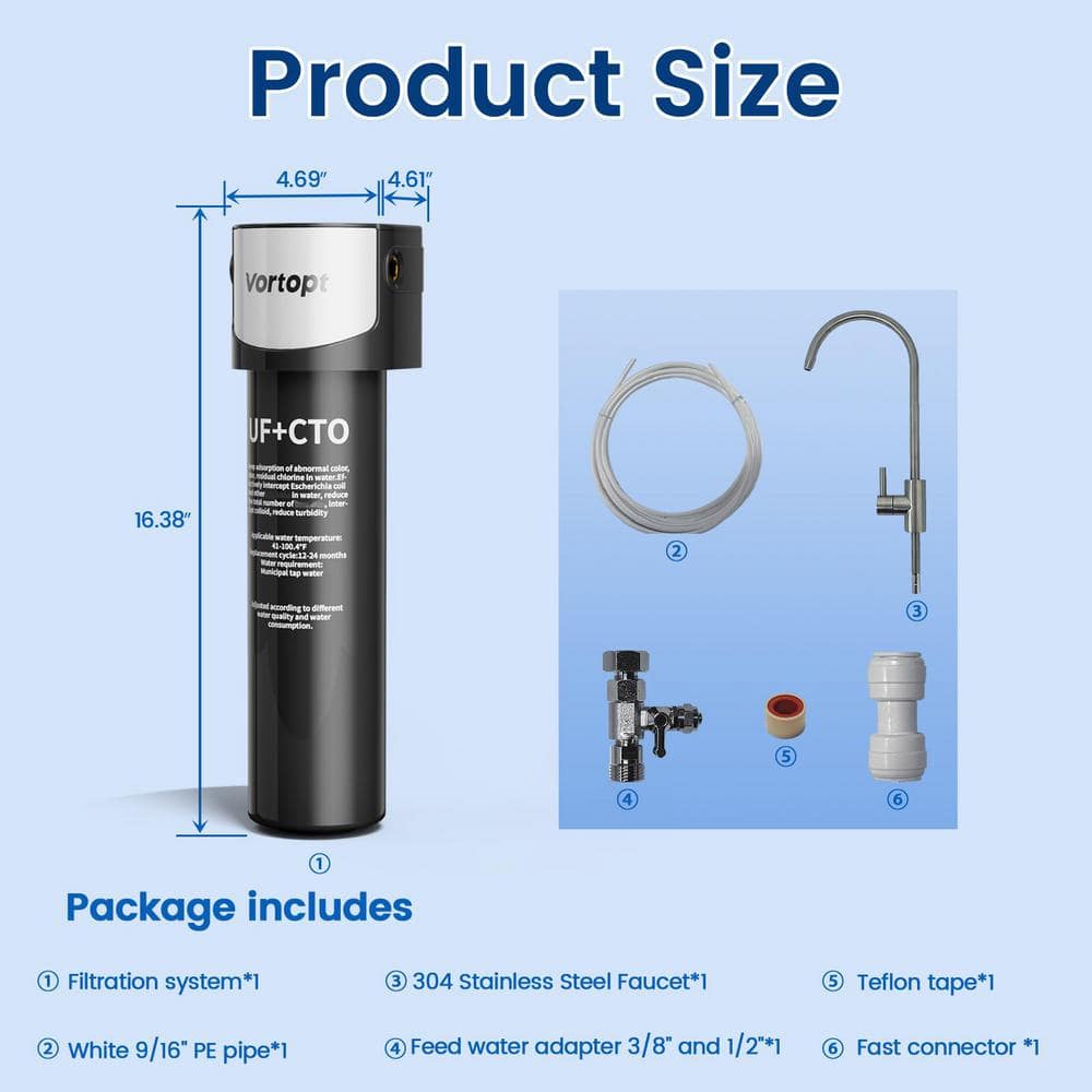 0.01 μm Under Sink Water Filter System – NSF/ANSI 42-Certified Water Purifier, 19000 Gal. Large Flow Flux - Hercitys