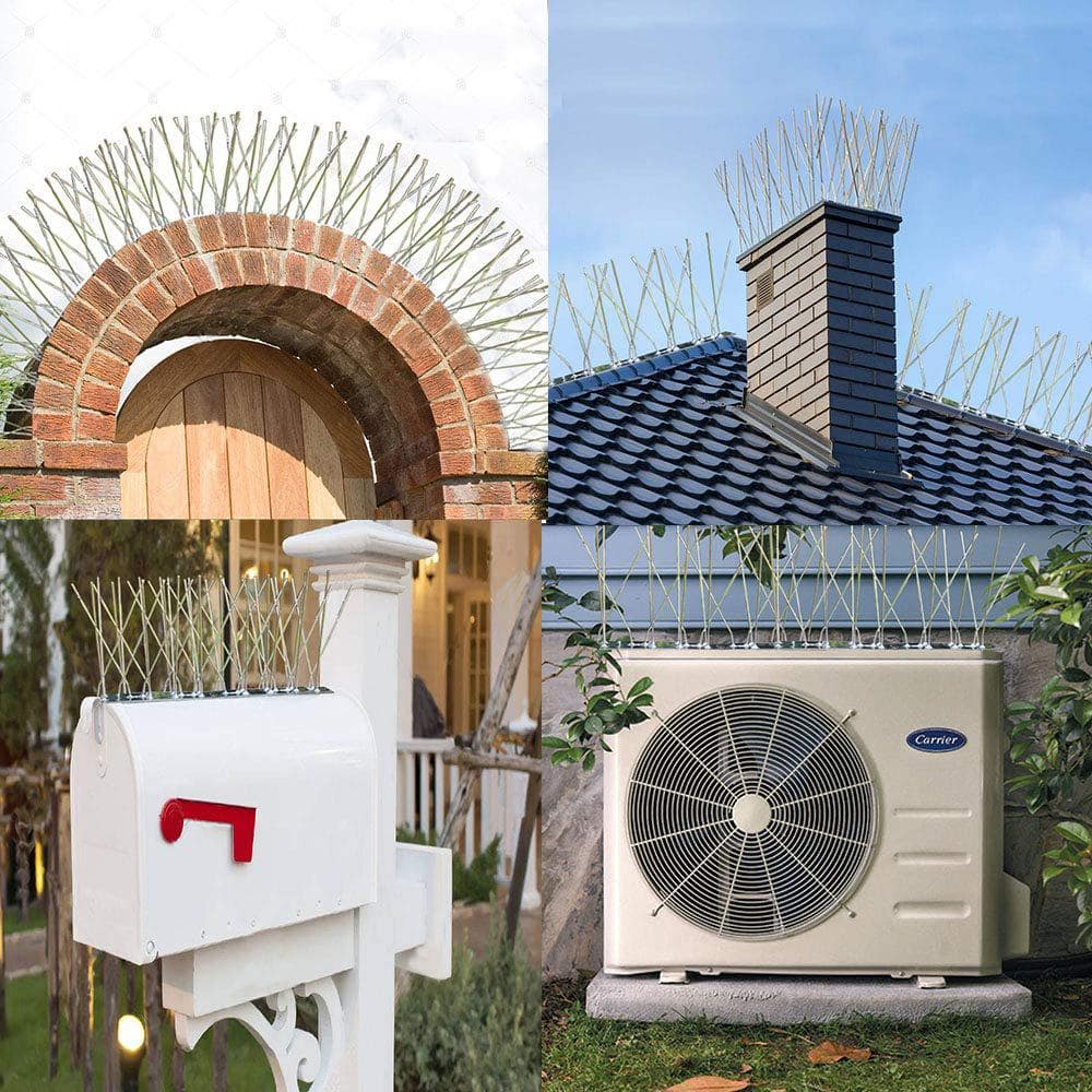 1.2 in. x 9.8 in. Stainless Steel Bird Spikes, Metal Fence Spikes, Bird Deterrent Spike with 4.1 ft. Coverage (5-Pack) - Hercitys