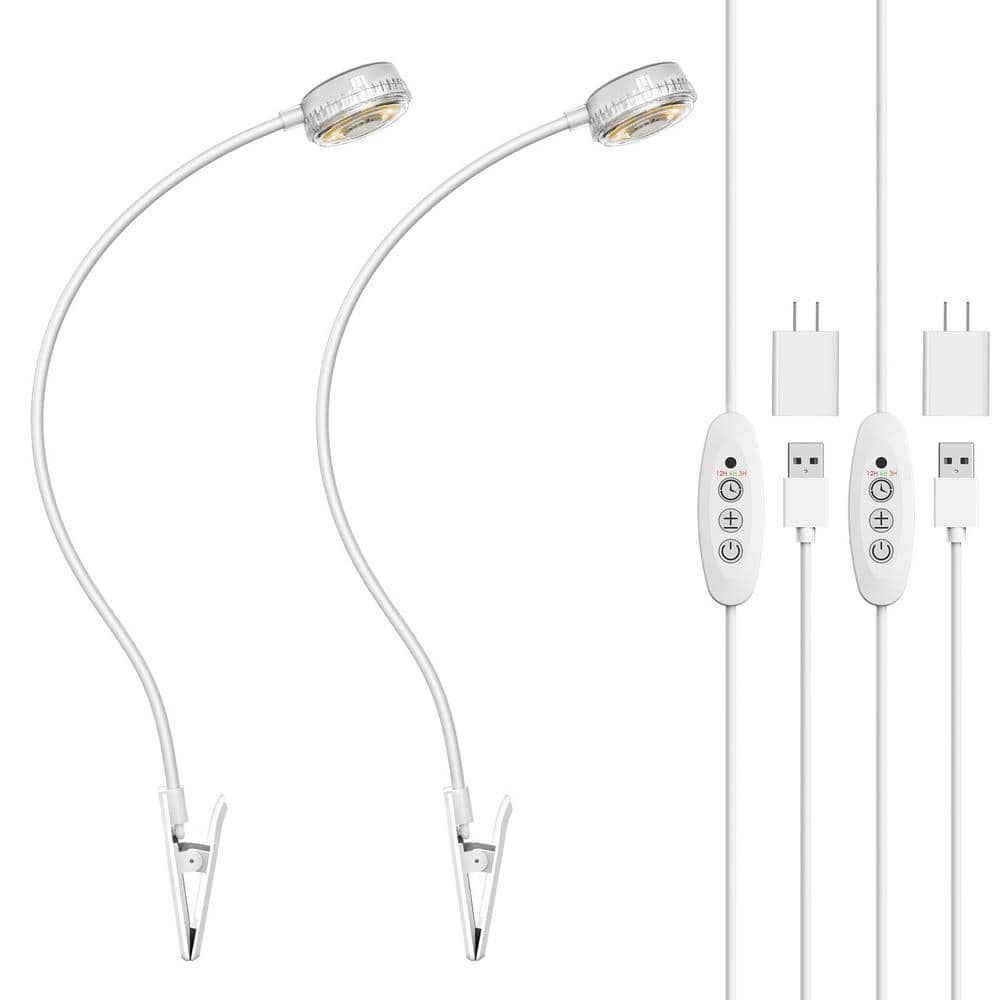 5-Watt White Clip LED Grow Light for Indoor Plants, Full Spectrum, 4-Level Dimmable Auto On/Off 4000K Daylight (2-Pack) - Hercitys