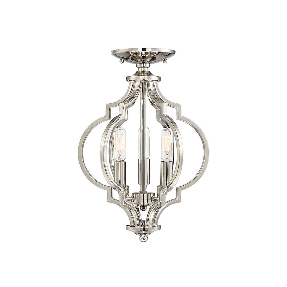 11 in. W x 16 in. H, 3-Light Ceiling Light in Polished Nickel Semi- Flush Mount - Hercitys