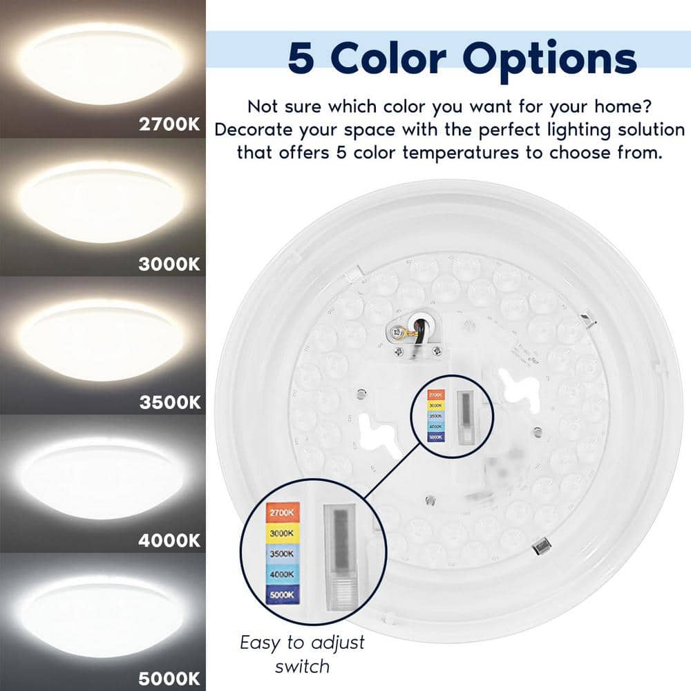 11 in. 20-Watt 5 Color Selectable LED 2700K/3000K/3500K/4000K/5000K Flush Mount Dimmable Fixture 1500 Lumens (1-Pack) - Hercitys