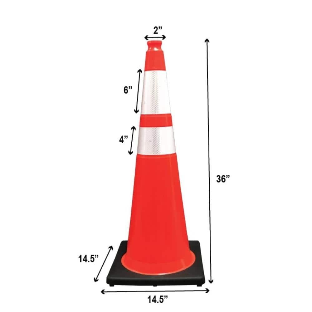 36 in. Orange Traffic Cone with Black Base and 4 in. and 6 in. Reflective Collars 10 lbs. - Hercitys