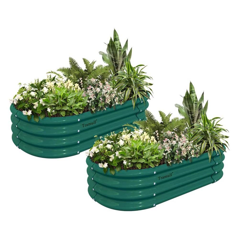 2-Pack 48 x 24 x 12 in. Oval Galvanized Steel Raised Garden Beds for Planting Vegetables, Flowers, Herb, Green - Hercitys