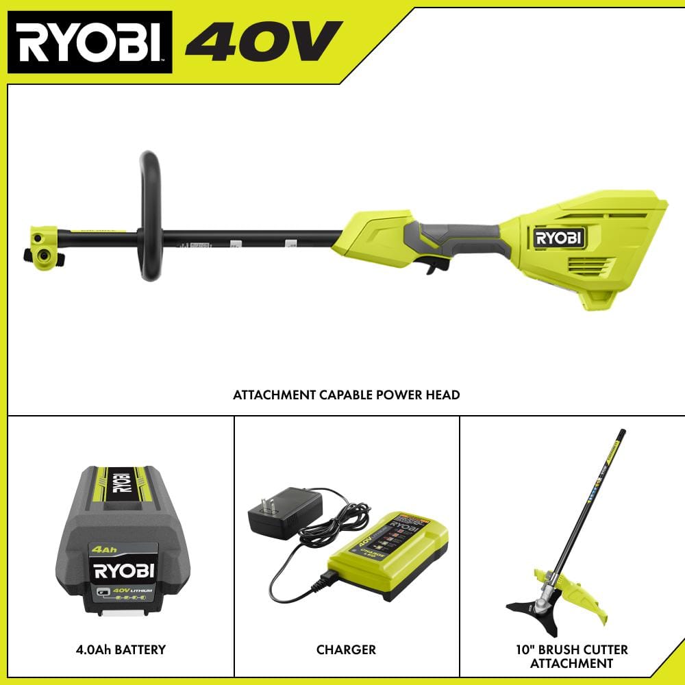 40V Expand-It Cordless Battery Attachment Capable Powerhead Kit & Brush-Cutter with 4.0 Ah Battery and Charger - Hercitys