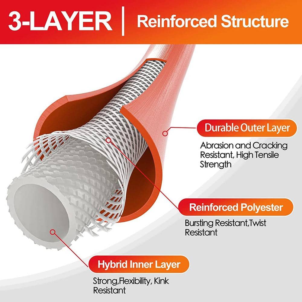 1/2 in. x 100 ft. Heavy-Duty, Flexible and Light-Weight Water Hose, Burst 600 PSI, Kink-less Hybrid Rubber Hose - Hercitys