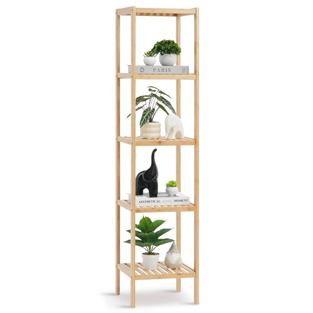 5-Tier Bathroom Standing Shelf, Narrow Shelving Unit, Display Storage Rack Organizer, Freestanding Plant Stand Wood - Hercitys