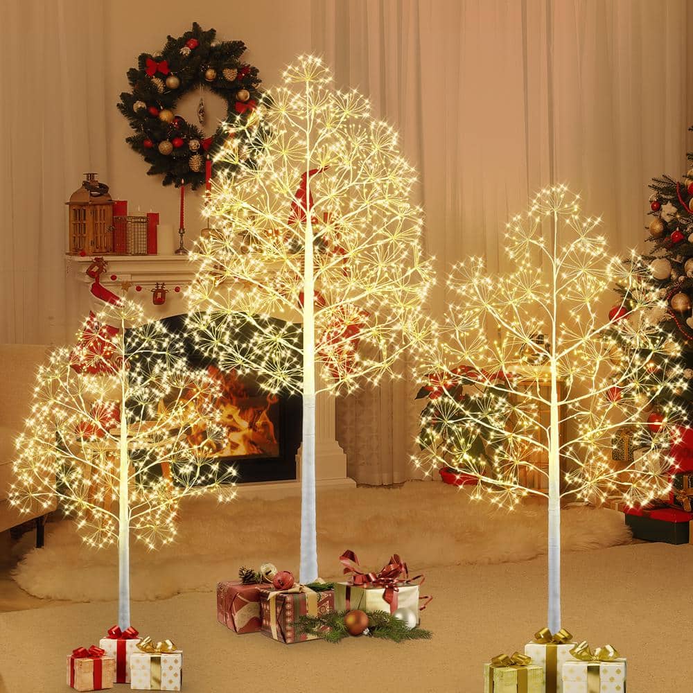 3-Piece 6/5/4 ft. White Indoor/Outdoor Pre-Lit Artificial Christmas Tree with 1120/800/640 LED Lights(Set with 3 Size) - Hercitys
