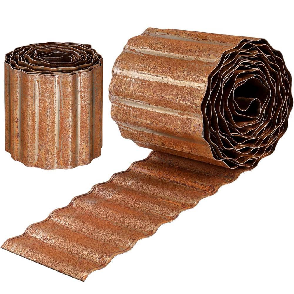 4 in. x 120 in. Sturdy Corrugated Rusty Metal Garden Landscape Border Edging Perfect for Patio DIY - Hercitys
