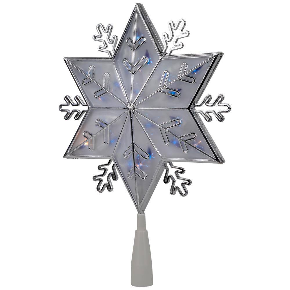 10 in. Silver 8-Point Snowflake Christmas Tree Topper – Blue Lights - Hercitys