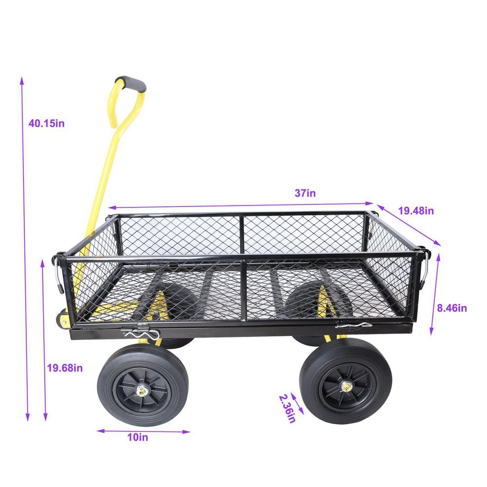 16.75 cu. ft. Metal Utility Garden Cart Trucks Solid Wheels Tools Cart Wagon Cart - Hercitys