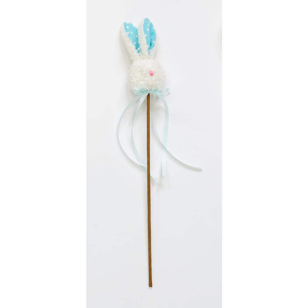 5 in Fluffy Bunny Head with Ears on 12 in Stem, Set of 12 - Hercitys