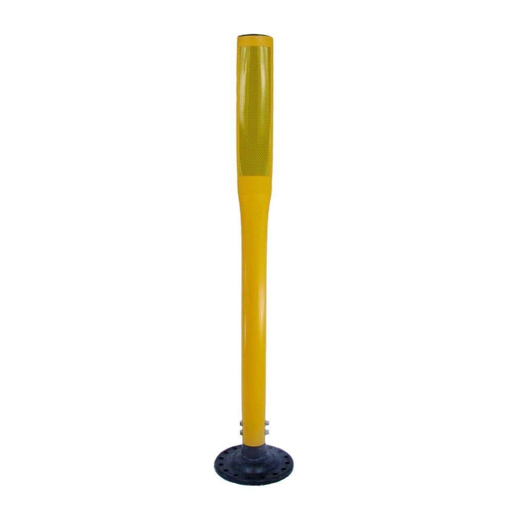 42 in. Yellow Flat Delineator Post and Base with 3 in. x 12 in. High-Intensity Strip - Hercitys