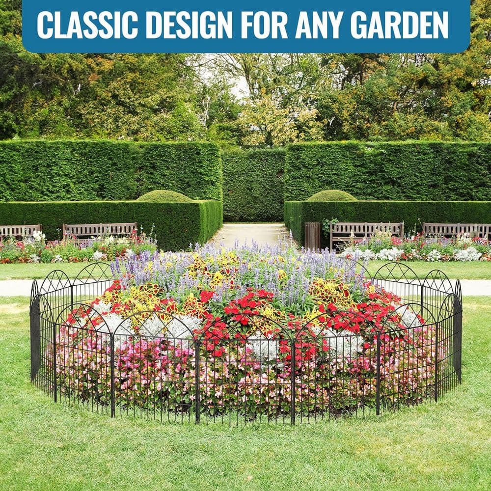 32 in. Rustproof Metal Garden Fence Panels No Dig Animal Barrier Temporary Border Fencing for Outdoor, 11 ft. Length - Hercitys