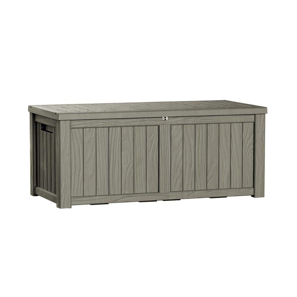 120 Gal. Gray Outdoor Resin Waterproof Deck Box with Lockable Lid - Hercitys