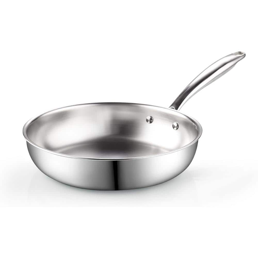 12 in. Tri-Ply All Clad 18/10 Stainless Steel Skillet Frying Pan, Dishwasher Safe, Silver - Hercitys