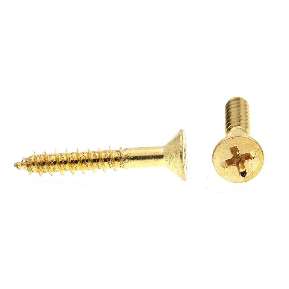 #10 x 1-1/4 in. Solid Brass Phillips Drive Flat Head Wood Screws (25-Pack) - Hercitys