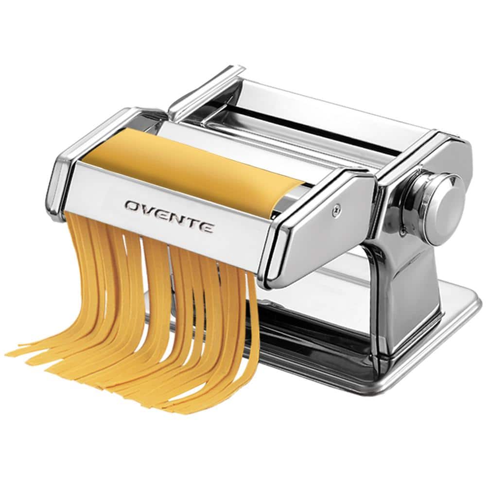150 mm Silver Stainless Steel Manual Pasta Maker with 7 Thickness Settings and 3 Premium Attachments - Hercitys